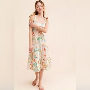 Anthropologie Kachel Women’s Tie-Strap Linen Floral Boho Dress | Size 0
